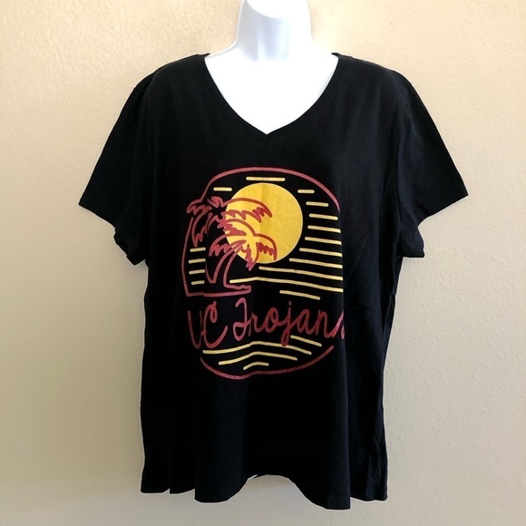 USC Trojans Women Palms Logo Officially Licensed V-Neck T-Shirt Plus Size XXL - Picture 1 of 8